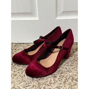 Torrid Womens Burgundy Velvet Mary Jane Block Heel Pumps Wine Red Size 10 WW